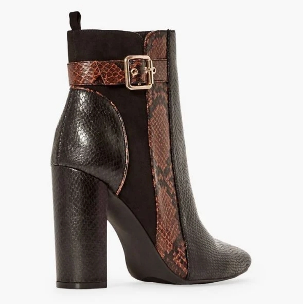 JustFab Snakeskin Suede Color Block Patchwork Ankle Boot Brown Black- sz 11 - Picture 4 of 7